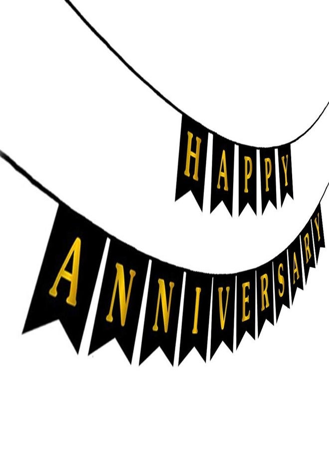 GR DESIGN® Happy Anniversary Banner - Black Colour - Home Bedroom Decorations Set - 1st 10th 25th 50th Wedding Anniversary Decor - Marriage Anniversary Banner - Image 2